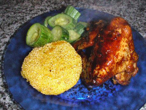 Peruvian chicken with mamaliga cakes