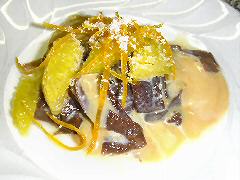 Chocolate fettucine with dulce and orange