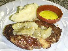 Rib-eye with yellow chimichurri