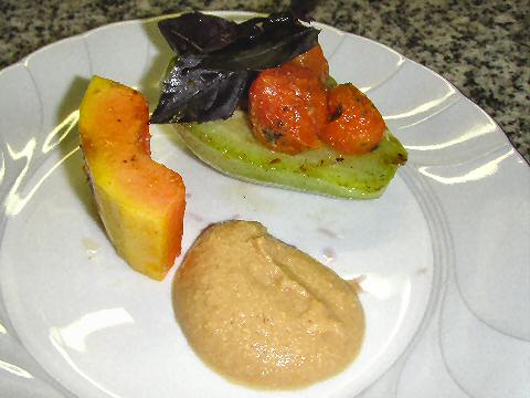 Grilled Papaya & Chayote with Peanut Sauce