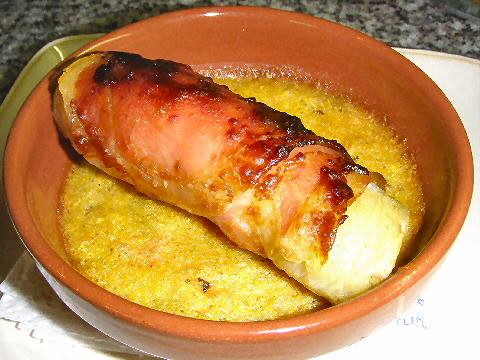 Baked Banana in Bacon with Corn Pudding