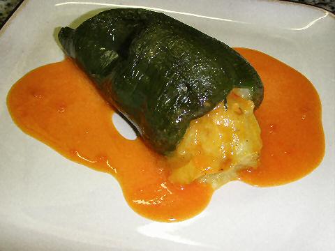 Stuffed poblano with piquillo sauce