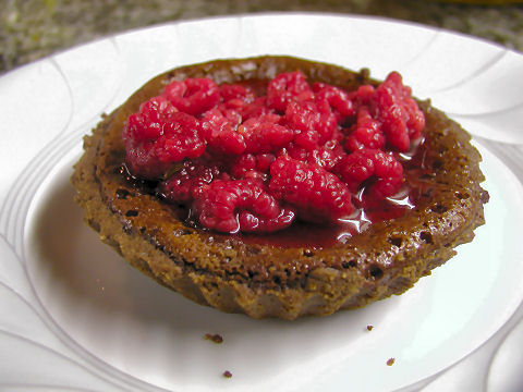 Chocolate Raspberry Pudding Tart with Kirsch Marinated Raspberries