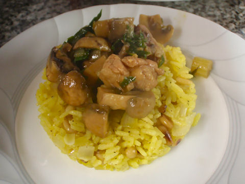 Braised sweetbreads over saffron rice