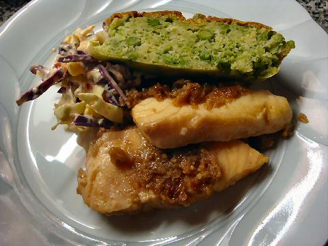 Surubi with chipotle slaw and pea pudding