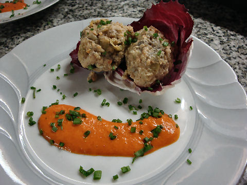 Salmon Gefilte with Piquillo Sauce