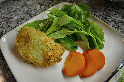 Pecan Crusted Fennel with Persimmon and Arugula