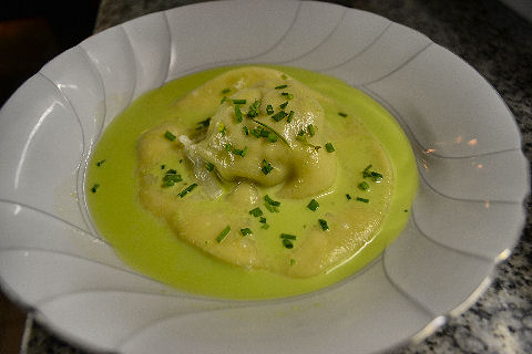 Sweet Potato Shiitake Ravioli with Chive Cream