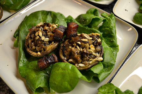 Spinach and Roasted Stuffed Mushroom Salad