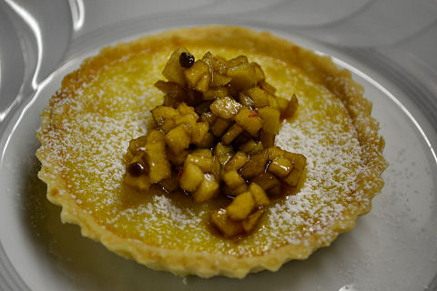 White Chocolate Tartlet with Caramelized Pear