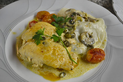 Vinegar Chicken, Mushroom-Green Olive Lasagna