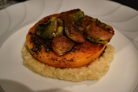 Spice rubbed squash, quinua, caramelized brussels sprouts