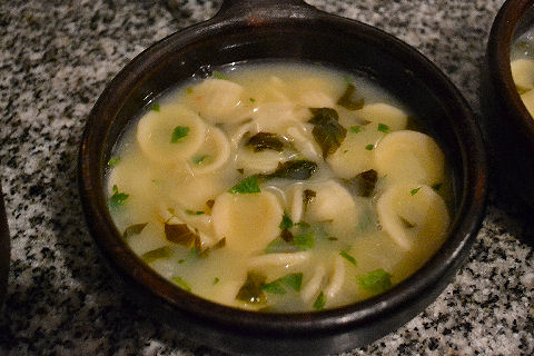 Orecchiete and spinach soup
