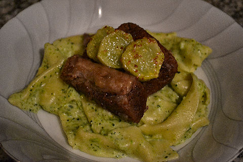 Braised shortrib, Broccoli-camembert pappardelle