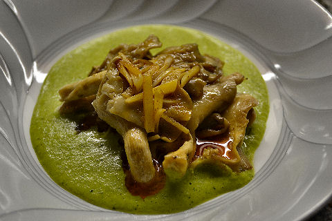 Oyster Mushrooms with Green Pepper Sauce