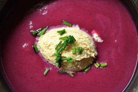 Chilled Beet Soup with Jalapeño Ice cream