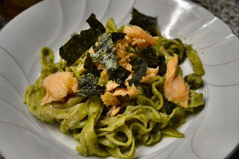 Green Tea Fettucine with Pesto