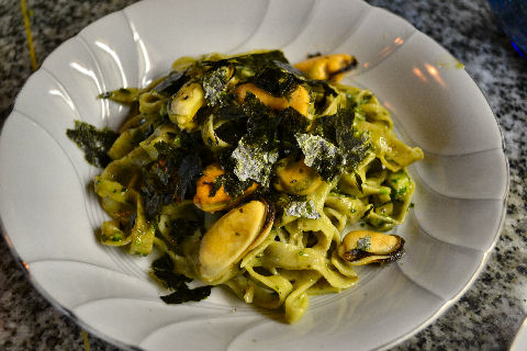 Green Tea Fettucine with Pesto