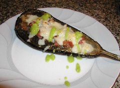 Eggplants stuffed with chinese sausage and goat cheese