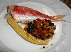 Red Mullet with black bean salsa