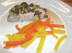 Pork loin with gin martini sauce and peppers