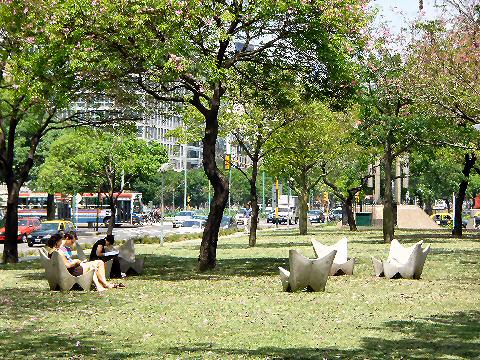 Green space and places to sit in the medians