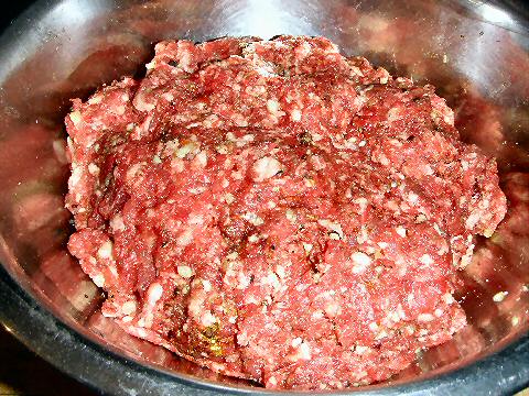 Sausage meat mixed with spices