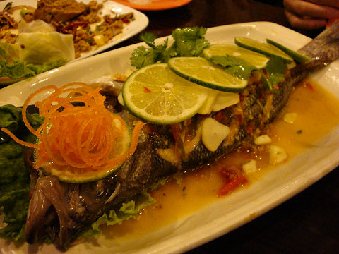Chao Thai - steamed striped bass with ginger sauce