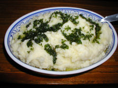 Mashed potatoes with basil oil