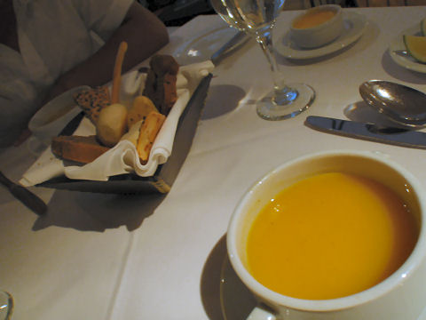 Fish soup and bread basket at Francesco