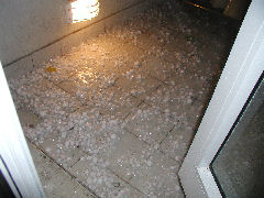 The patio collects a large amount of hail