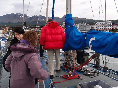Heading out on our sailboat, the Tres Maria