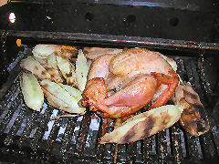 The turkey and corn finishing up on the grill