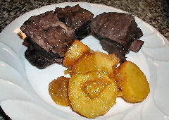Shortribs stewed in spiced red wine, candied yams