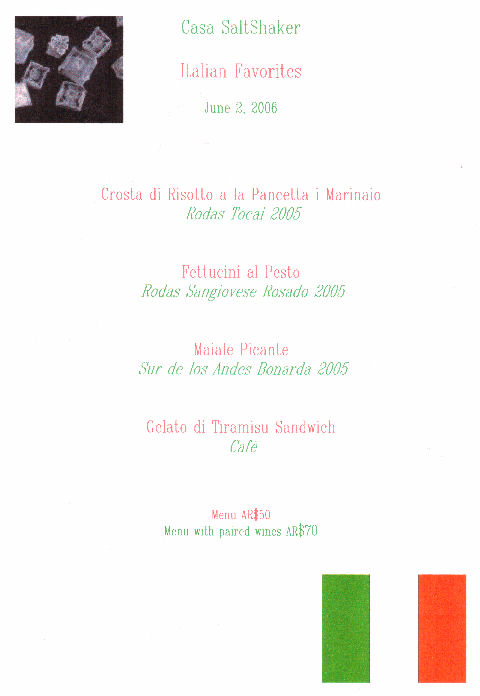 Italian Dinner menu