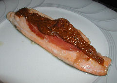 Trout with Serrano Ham and Romesco sauce