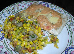 Gatuzo with Two Sauces and Succotash