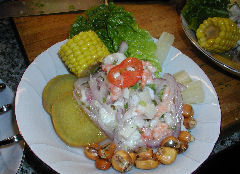 Ceviche de lenguado, camarones y calamares