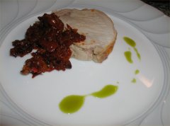 Pork loin with sun dried tomato olive salsa