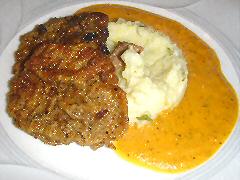 Peceto milanesas with potato zucchini mash