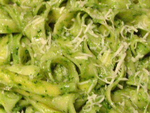 Fresh fettucini with dandelion pesto