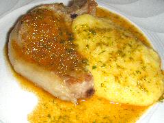 Pork Chops, Mamaliga, and Garlic Sauce