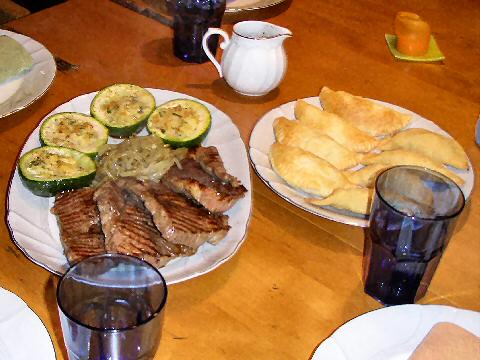 Class lunch - steaks, empanadas, zapallitos rellenos