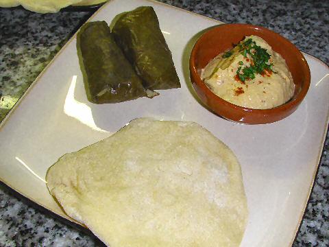 Stuffed grape leaves and hummus