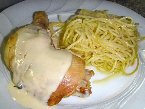 Shawarma chicken and spaghetti