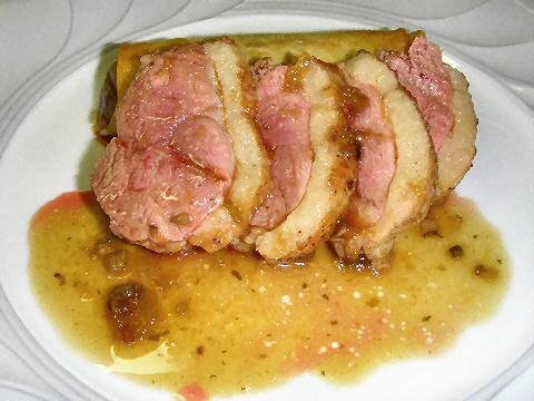 Seared duck breast with fig newton
