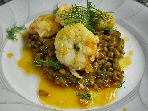 Spicy Shrimp with Pumpernickel Risotto