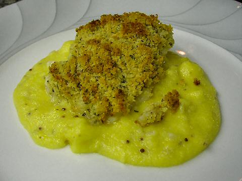 Horseradish crusted Grouper with Anchovy Mustard Polenta