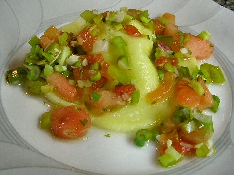 Ricotto Raviolon with Fire & Ice Salsa