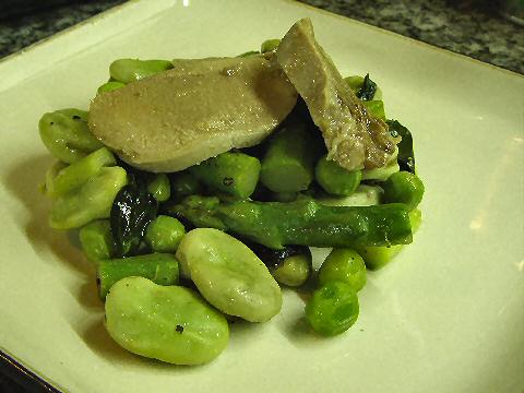 Poached lamb’s tongue with spring vegetables